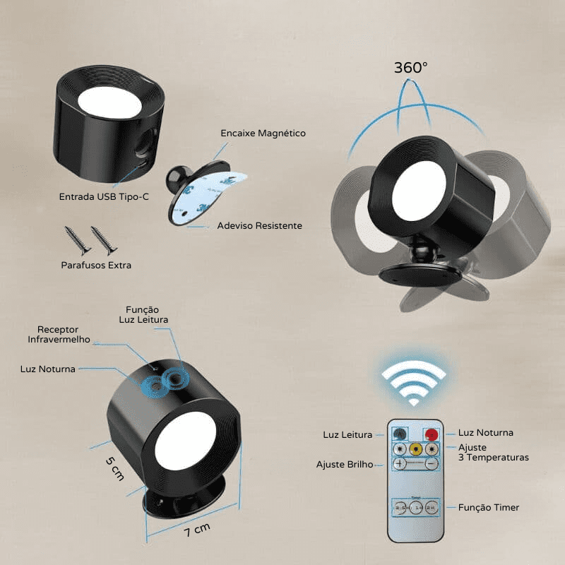 Arandela de Parede Interna LED Bifocal Sem Fio Casa & Coza
