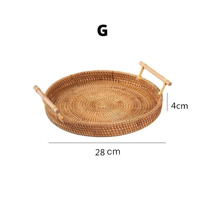 Bandeja Decorativa Redonda de Vime em Rattan Feita a Mão Casa & Coza
