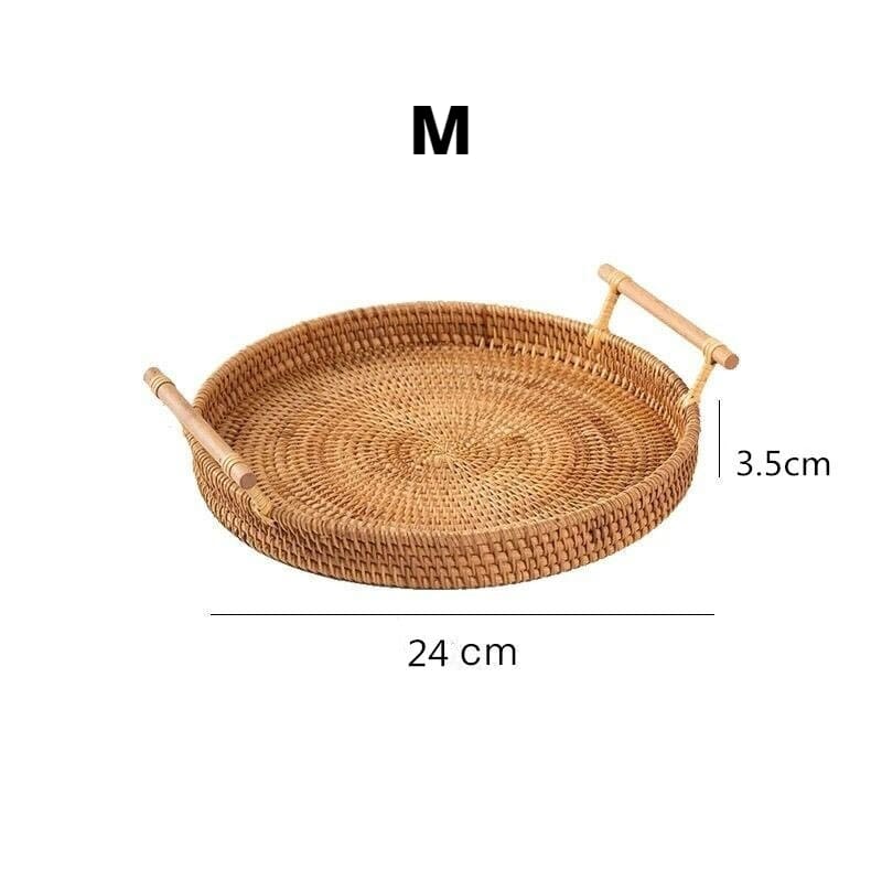 Bandeja Decorativa Redonda de Vime em Rattan Feita a Mão Casa & Coza