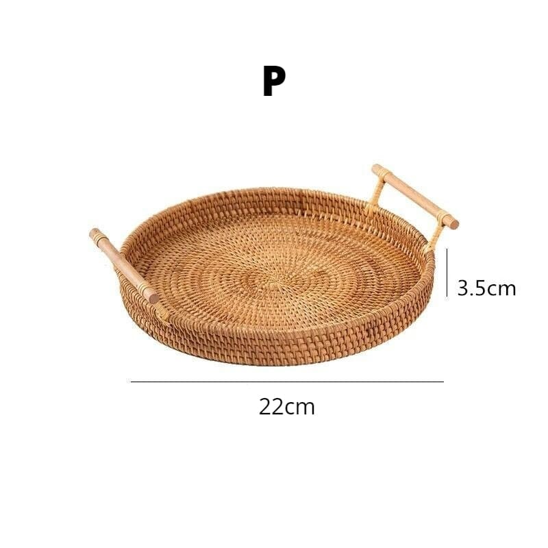 Bandeja Decorativa Redonda de Vime em Rattan Feita a Mão Casa & Coza