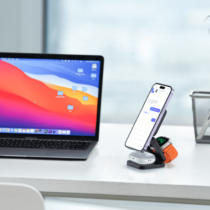 Carregador Iphone Indução Suporte Apple Watch Airpods Casa & Coza