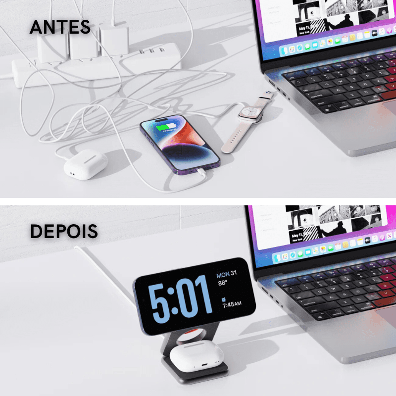 Carregador Iphone Indução Suporte Apple Watch Airpods Casa & Coza