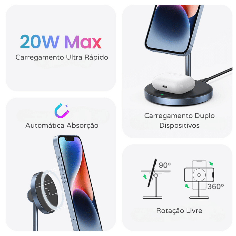 Carregador Por Indução Iphone Airpods Base Magnética Casa & Coza
