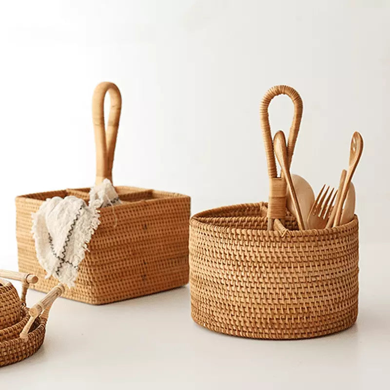 Cesta de Armazenamento de Vime em Rattan Feita a Mão Casa & Coza
