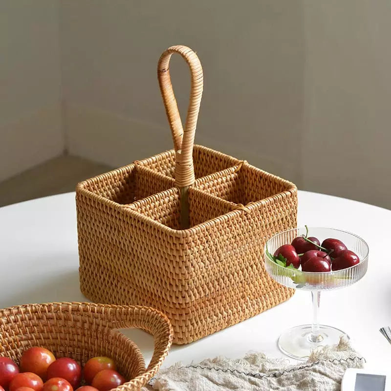 Cesta de Armazenamento de Vime em Rattan Feita a Mão Casa & Coza