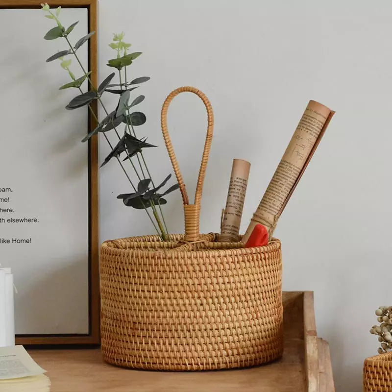 Cesta de Armazenamento de Vime em Rattan Feita a Mão Casa & Coza