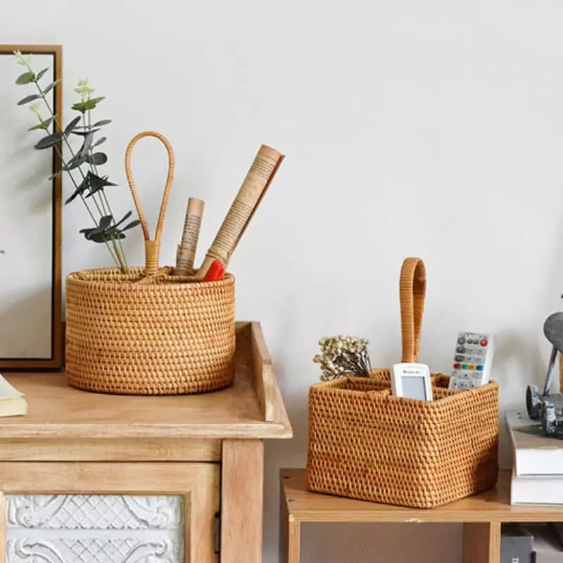 Cesta de Armazenamento de Vime em Rattan Feita a Mão Casa & Coza