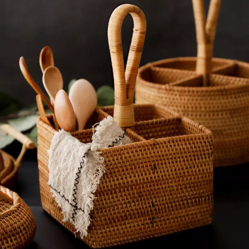 Cesta de Armazenamento de Vime em Rattan Feita a Mão Casa & Coza