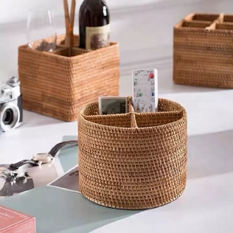 Cesta de Armazenamento de Vime em Rattan Feita a Mão Casa & Coza