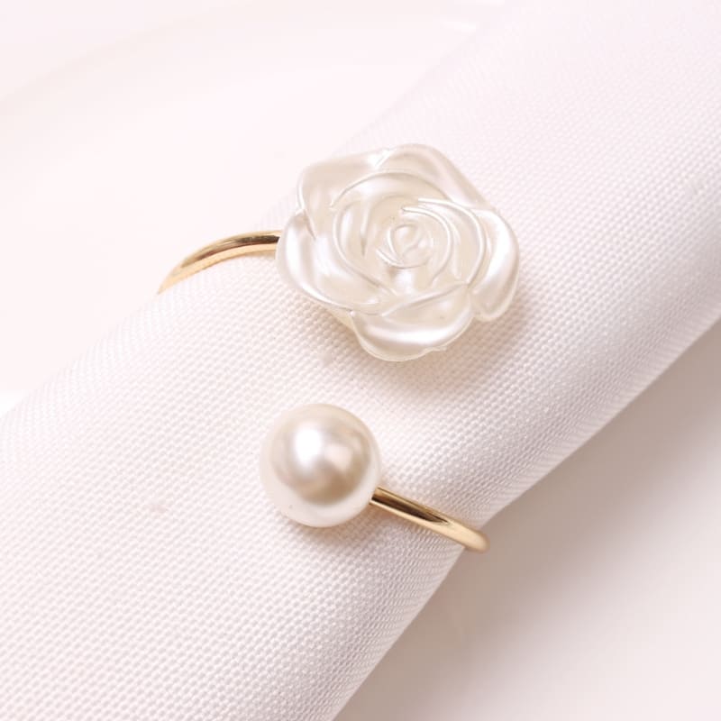 Conjunto Anéis de Guardanapo de Tecido Flor e Pérola Casa & Coza