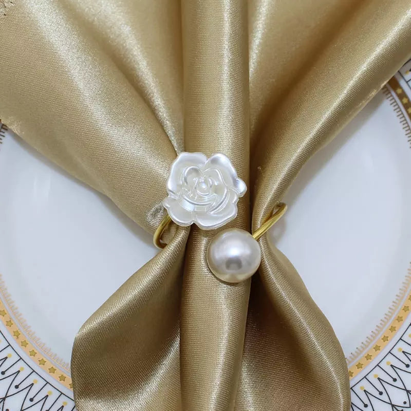 Conjunto Anéis de Guardanapo de Tecido Flor e Pérola Casa & Coza