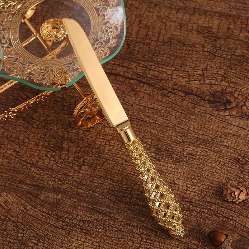 Conjunto Espátula para Bolo e Faca Dourada Casa & Coza