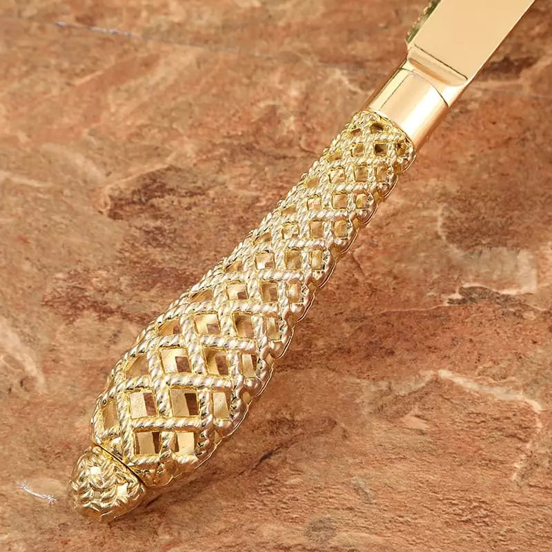 Conjunto Espátula para Bolo e Faca Dourada Casa & Coza