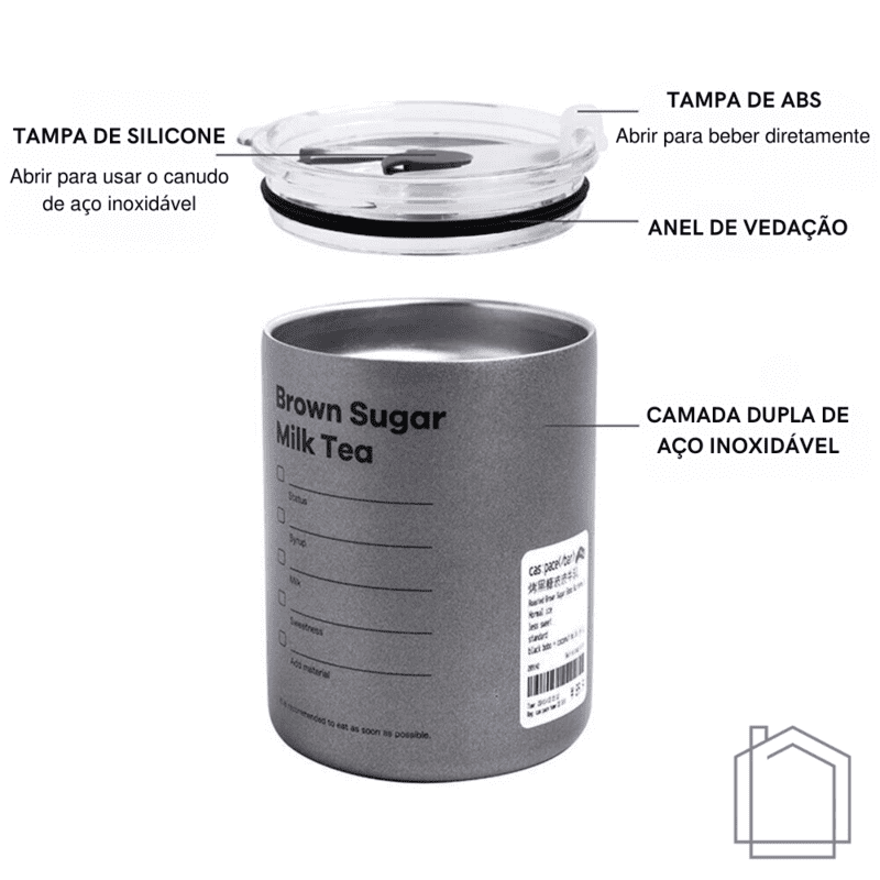 Copo Térmico para Café Inox com Tampa Hermética Casa & Coza