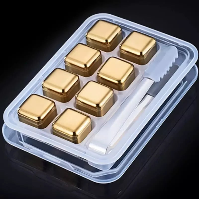 Cubos de Gelo Aço Inox Dourado com Pegador Casa & Coza