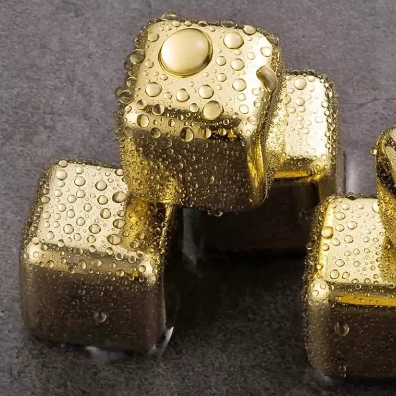 Cubos de Gelo Aço Inox Dourado com Pegador Casa & Coza