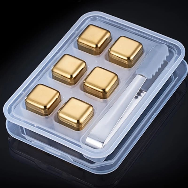 Cubos de Gelo Aço Inox Dourado com Pegador Casa & Coza