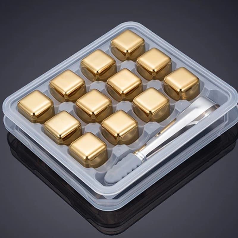 Cubos de Gelo Aço Inox Dourado com Pegador Casa & Coza