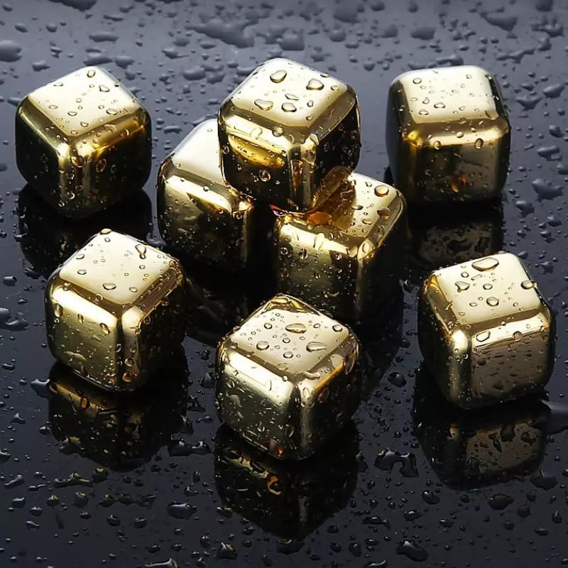 Cubos de Gelo Aço Inox Dourado com Pegador Casa & Coza