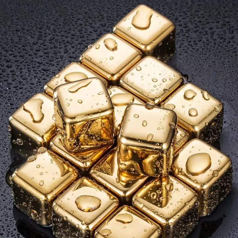 Cubos de Gelo Aço Inox Dourado com Pegador Casa & Coza