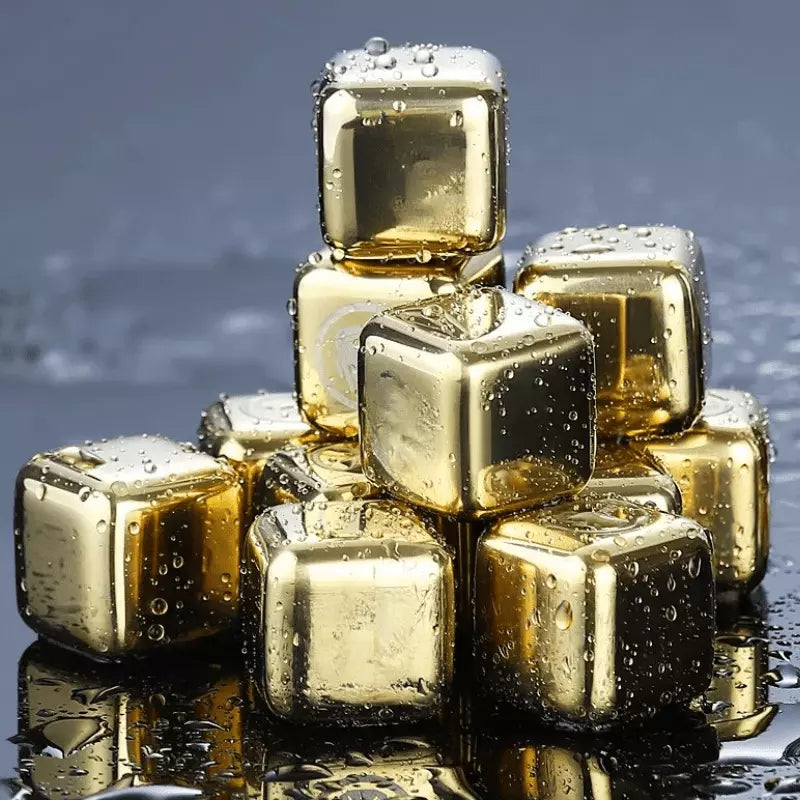 Cubos de Gelo Aço Inox Dourado com Pegador Casa & Coza