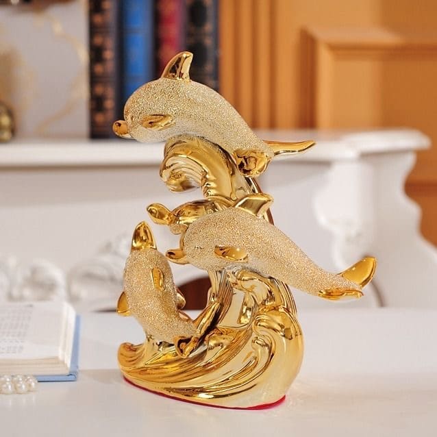 Decoração de Mesa de Luxo Cerâmica Estátua de Golfinhos Casa & Coza