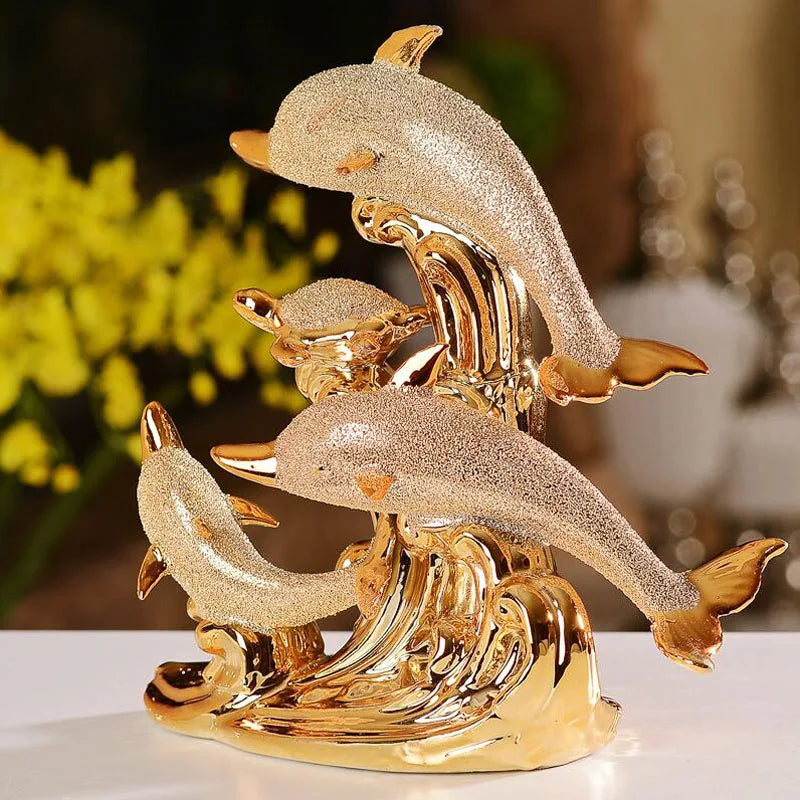 Decoração de Mesa de Luxo Cerâmica Estátua de Golfinhos Casa & Coza