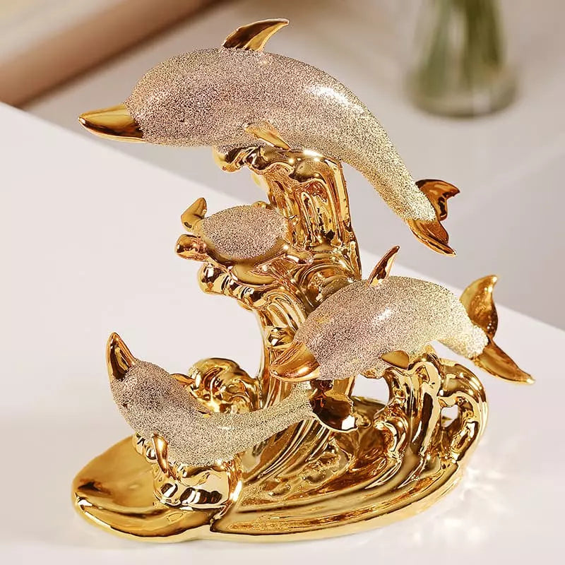 Decoração de Mesa de Luxo Cerâmica Estátua de Golfinhos Casa & Coza