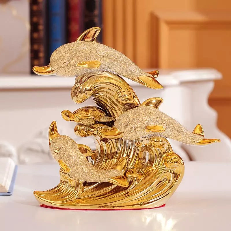 Decoração de Mesa de Luxo Cerâmica Estátua de Golfinhos Casa & Coza