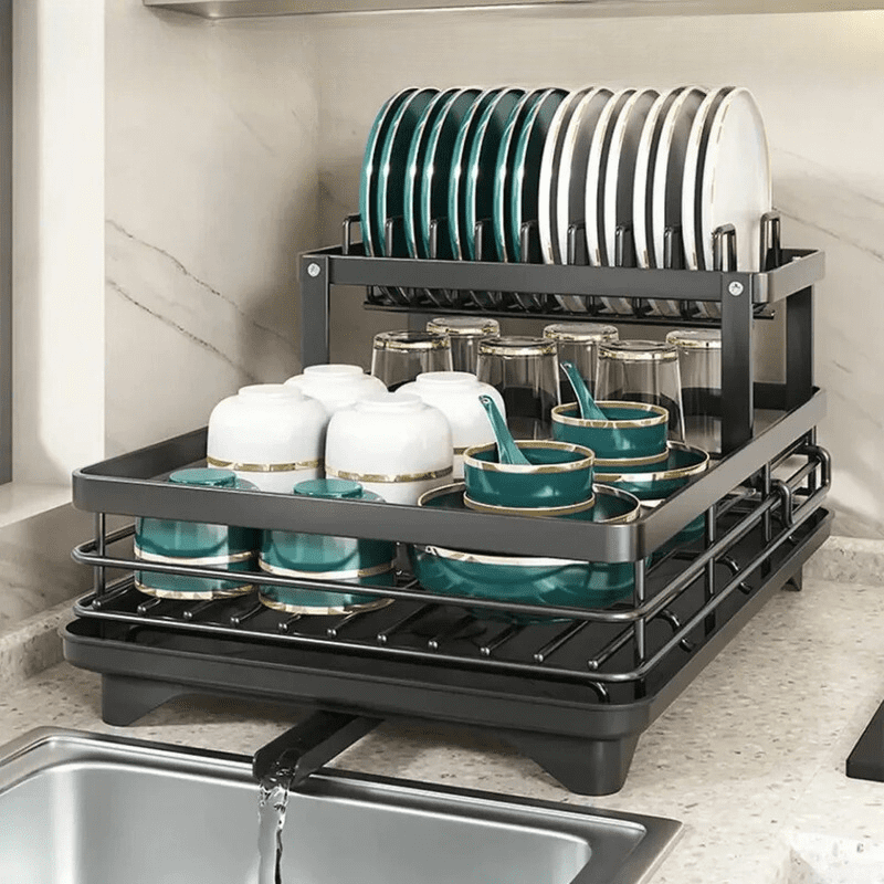 Escorredor de Louça Preto com Bandeja Coletora Metal Casa & Coza