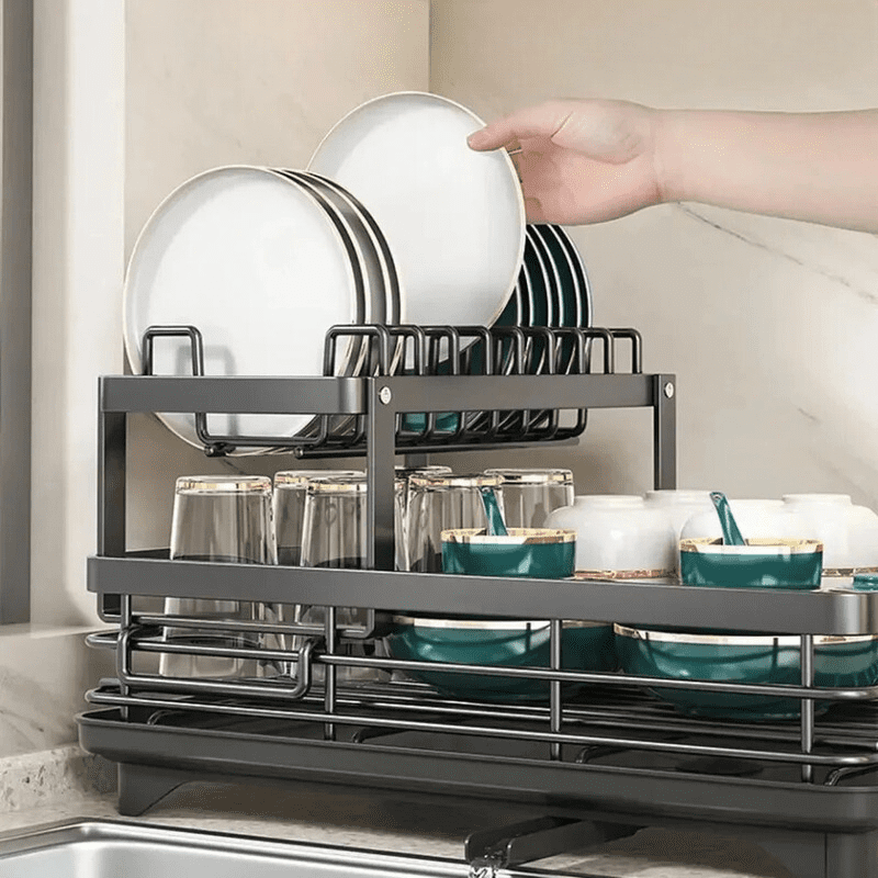 Escorredor de Louça Preto com Bandeja Coletora Metal Casa & Coza