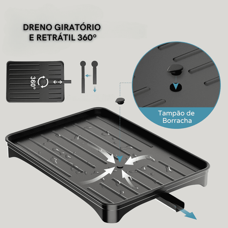 Escorredor de Louça Preto com Bandeja Coletora Metal Casa & Coza