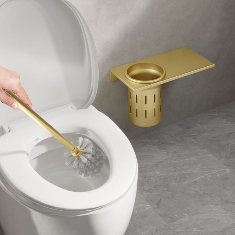Escova Sanitária para Banheiro com Suporte Alumínio Dourado Casa & Coza