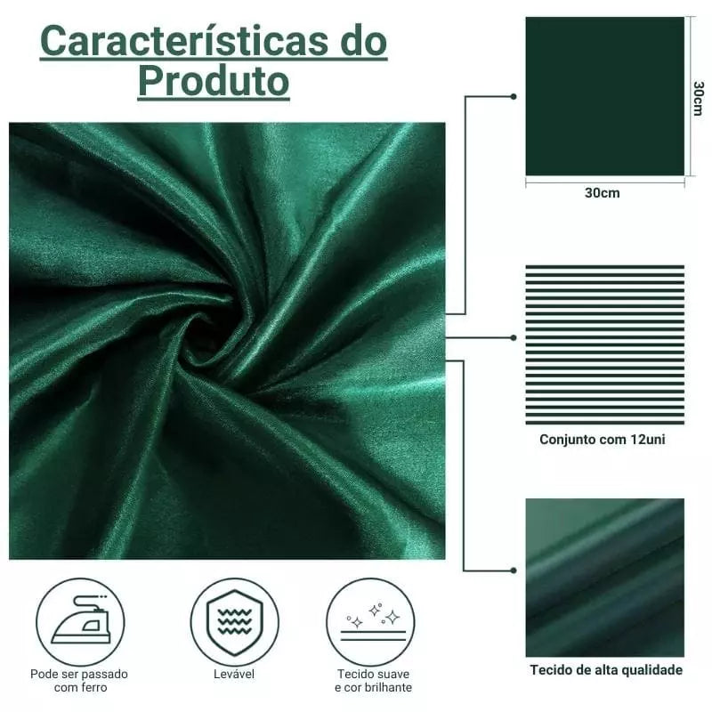 Jogo Guardanapos de Tecido Mesa Posta Cetim 12 peças Casa & Coza