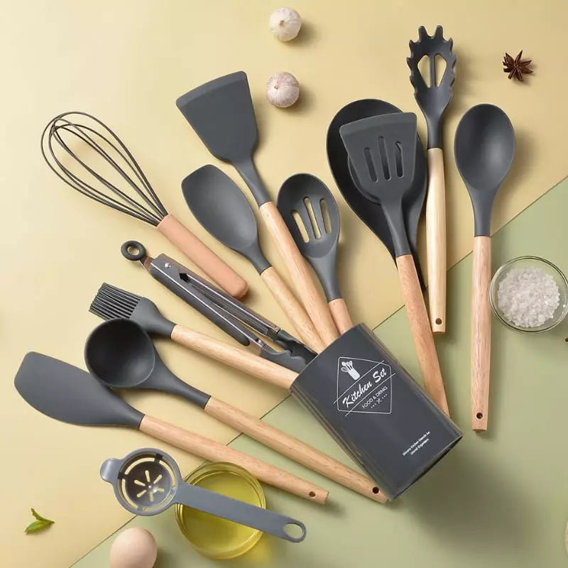 Kit Utensílios de Cozinha 14 Peças Silicone Com Organizador Casa & Coza