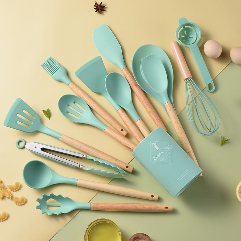Kit Utensílios de Cozinha 14 Peças Silicone Com Organizador Casa & Coza