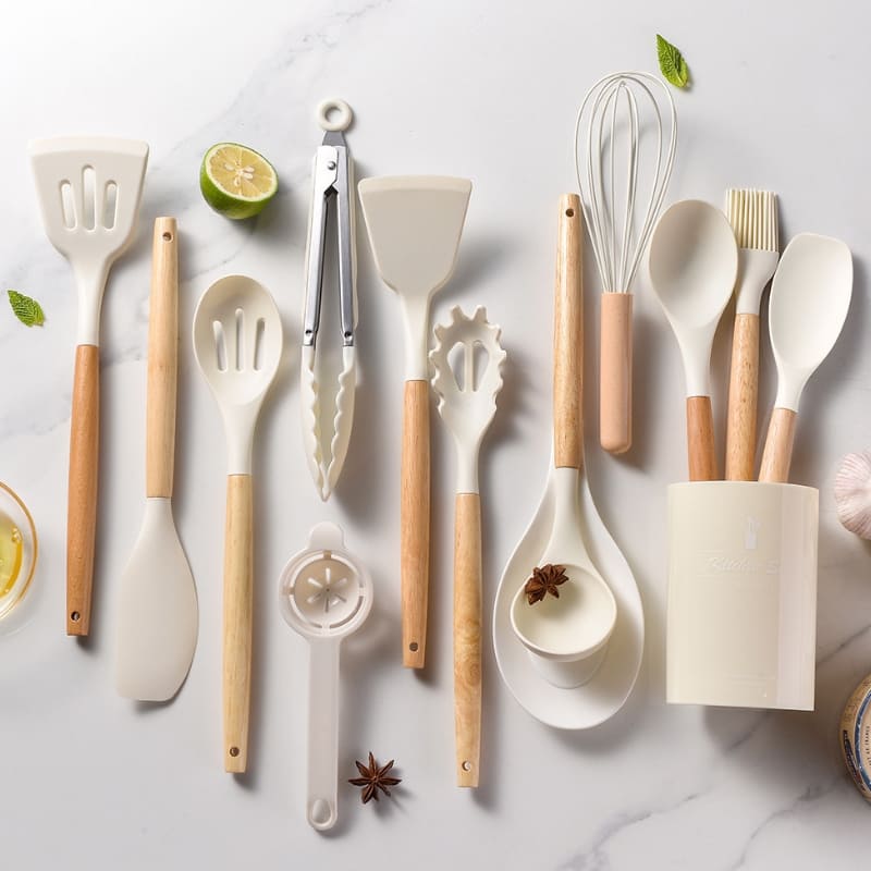 Kit Utensílios de Cozinha 14 Peças Silicone Com Organizador Casa & Coza
