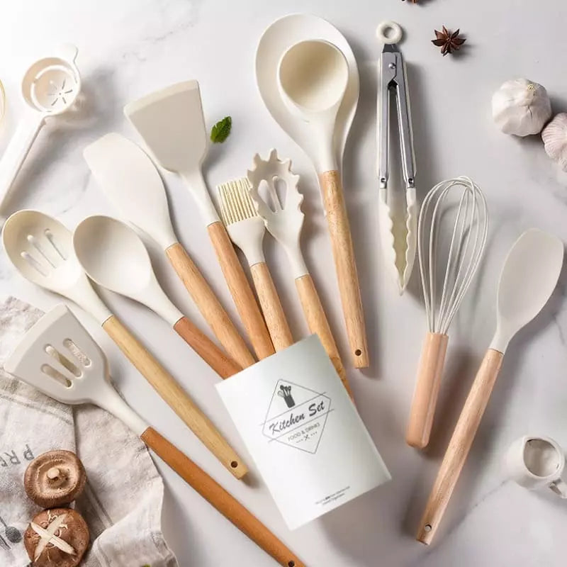 Kit Utensílios de Cozinha 14 Peças Silicone Com Organizador Casa & Coza