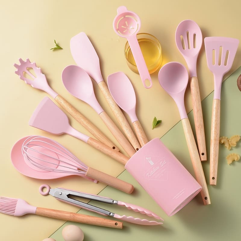 Kit Utensílios de Cozinha 14 Peças Silicone Com Organizador Casa & Coza