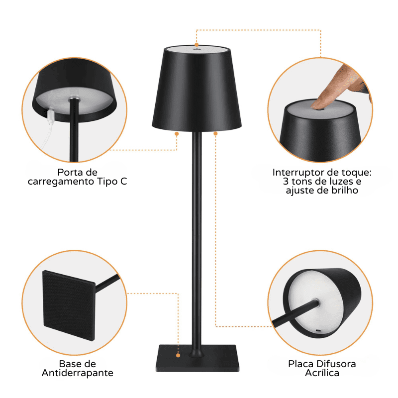 Luminária de Mesa LED Abajur Quarto Sala Portátil Casa & Coza