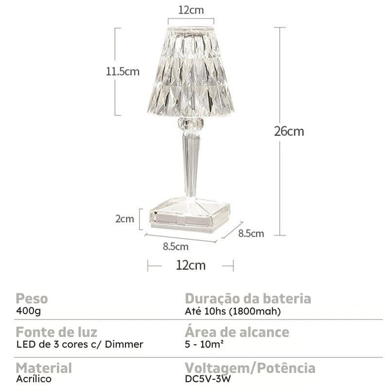 Luminária de Mesa LED Diamante USB 3 em 1 Sem Fio Casa & Coza