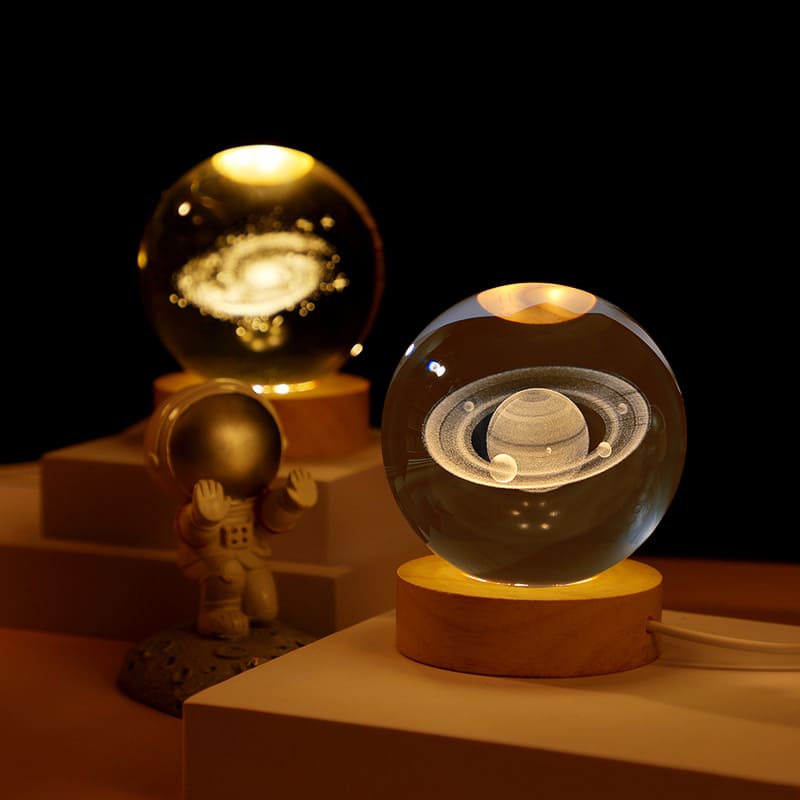 Luminária de Mesa LED Luz Noturna 3D Bola Cristal Casa & Coza