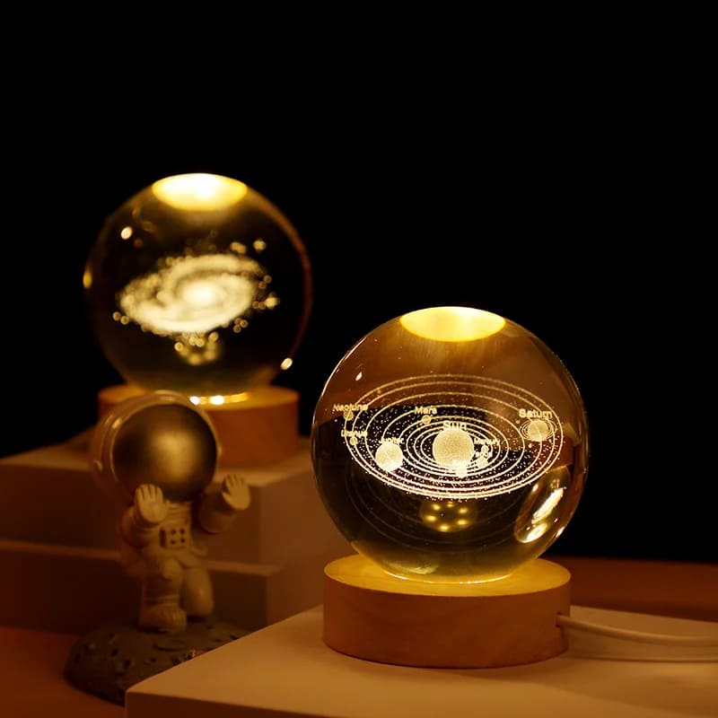 Luminária de Mesa LED Luz Noturna 3D Bola Cristal Casa & Coza