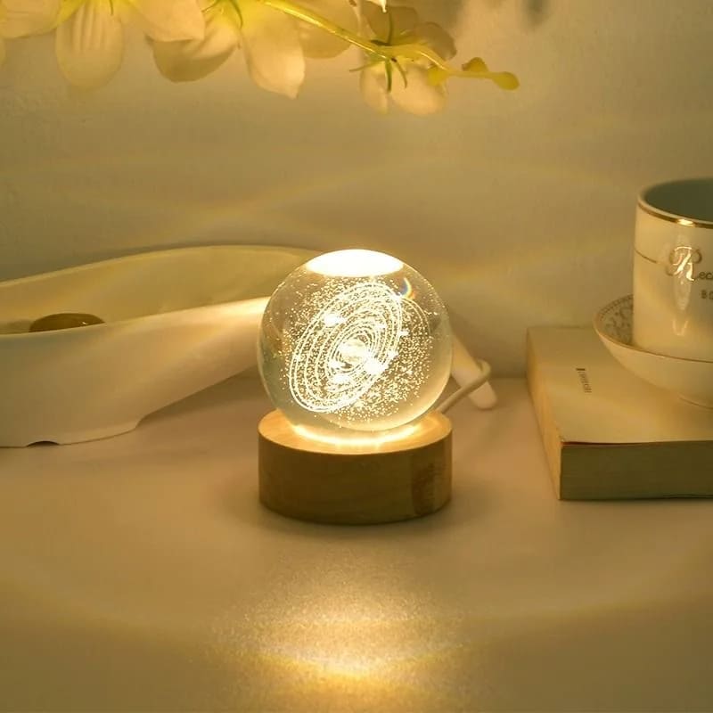 Luminária de Mesa LED Luz Noturna 3D Bola Cristal Casa & Coza