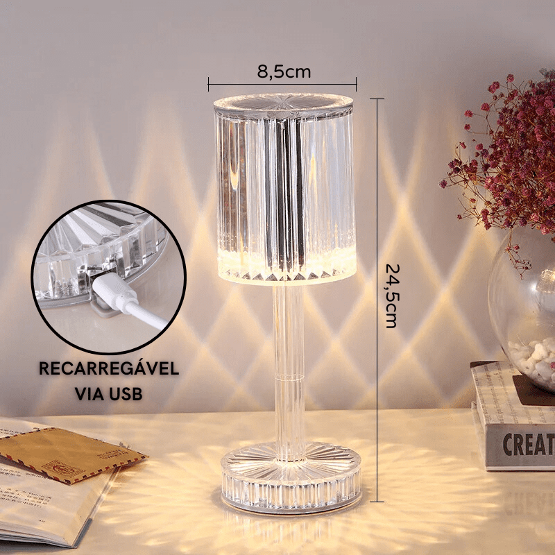 Luminária de Mesa LED Recarregável Sem Fio Cristal Casa & Coza