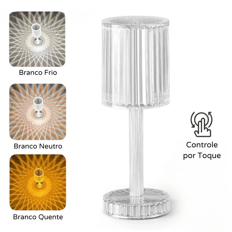 Luminária de Mesa LED Recarregável Sem Fio Cristal Casa & Coza