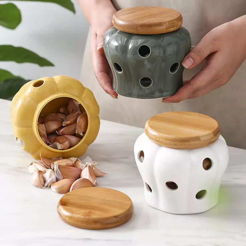 Pote de Cerâmica com Tampa de Madeira Decorativo Casa & Coza
