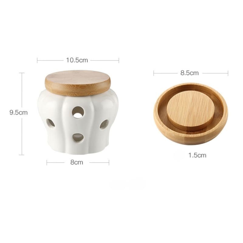 Pote de Cerâmica com Tampa de Madeira Decorativo Casa & Coza
