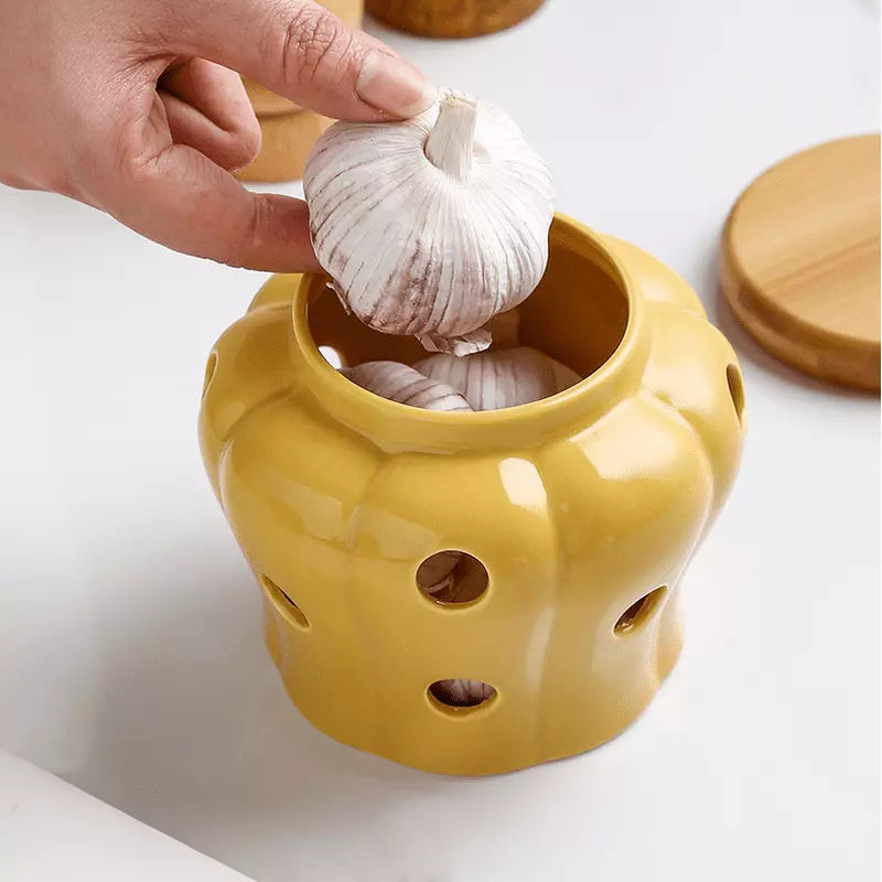 Pote de Cerâmica com Tampa de Madeira Decorativo Casa & Coza