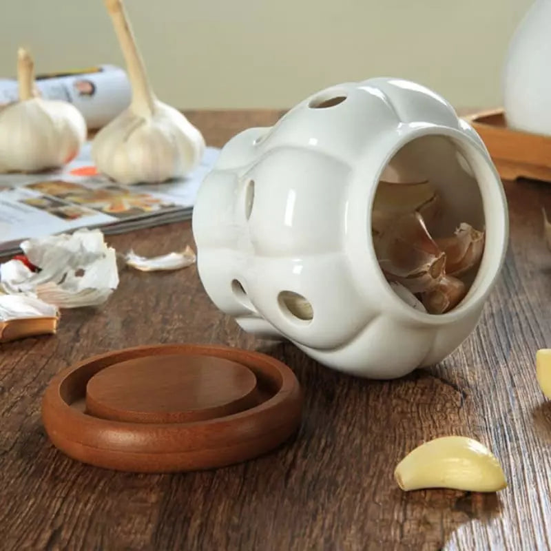 Pote de Cerâmica com Tampa de Madeira Decorativo Casa & Coza